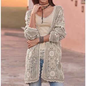 Sundance Retro Days Cardigan Size‎ Medium Cotton Crochet Open Front